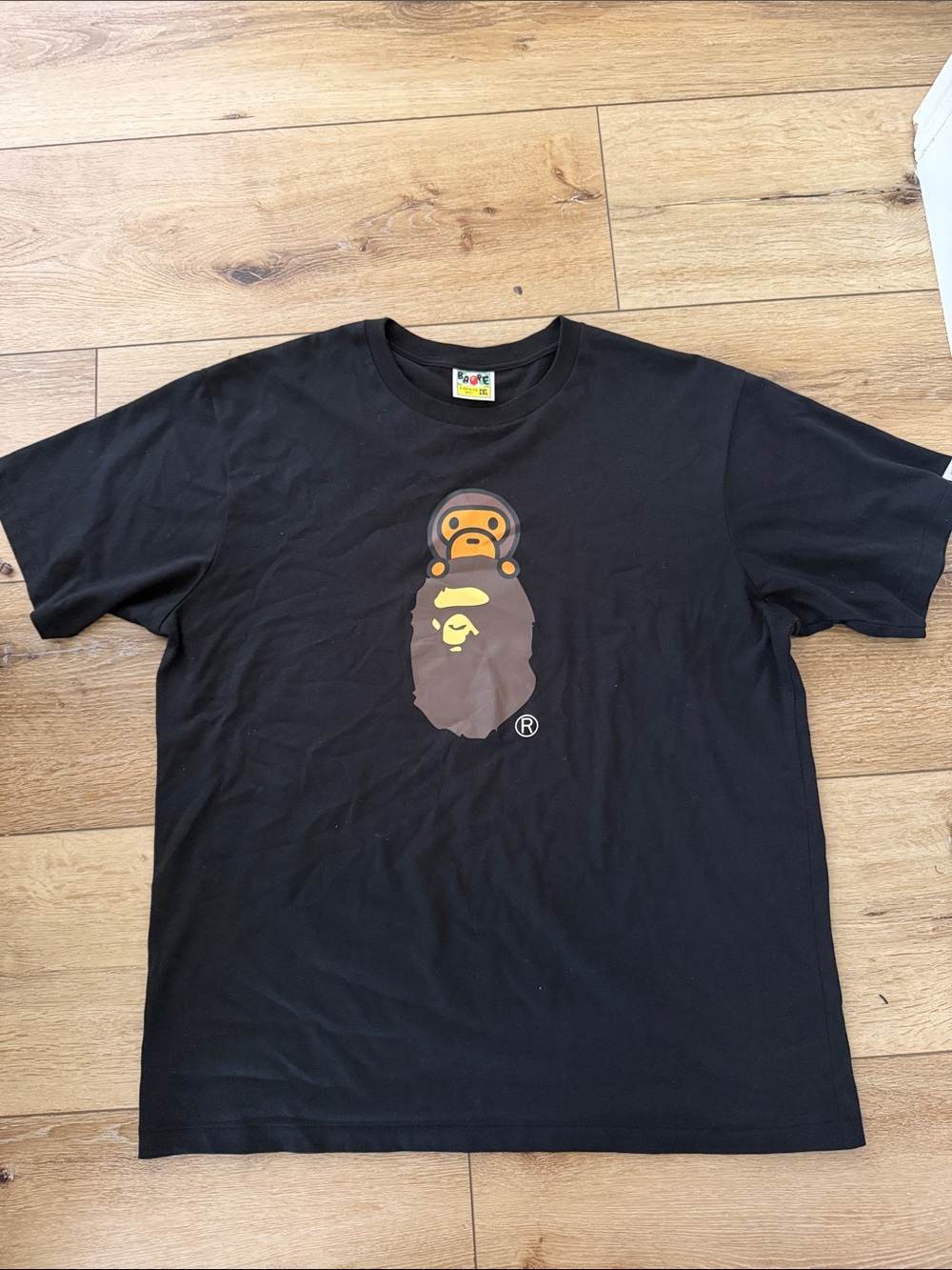 Bape Black Tee with Brown & Yellow Ape Graphic